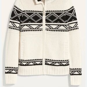 Old Navy Cream and Black Zip-Up Sweater Small